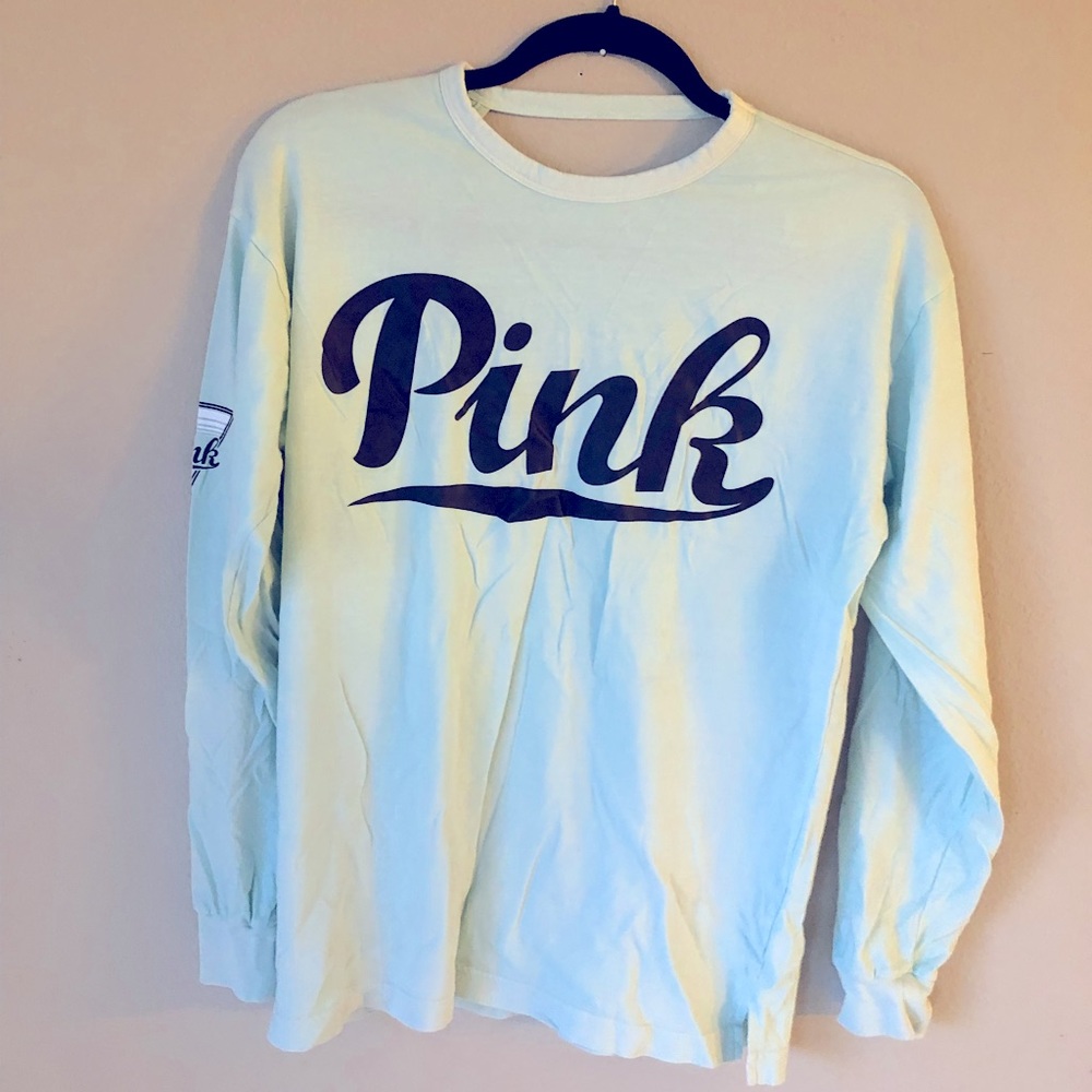 PINK Victoria's Secret Light Blue Cotton Crew Neck Open Back Long Sleeve Small